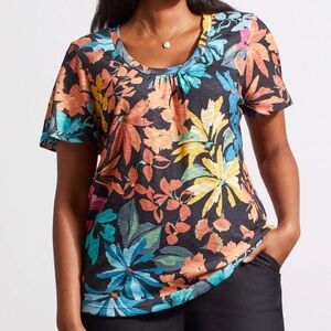 NWT Tribal Printed U-Neck Top Floral Short Sleeve Small Medium